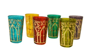 Juego de 6 auténticos vasos de té marroquíes - pintados a mano con detalles dorados vibrantes - Imagen 1 de 12