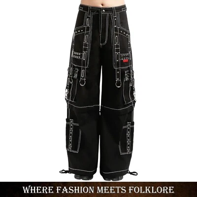 Pantalones cargo Gothic Techwear Cadenas Y2K Ropa de calle Pantalones Cyber Punk Pierna ancha Foto 1 de 4