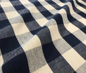 TELA DE LINO RALPH LAUREN INDIGO "STONE HILL GINGHAM" GRANJA CUADROS BÚFALO - Imagen 1 de 3