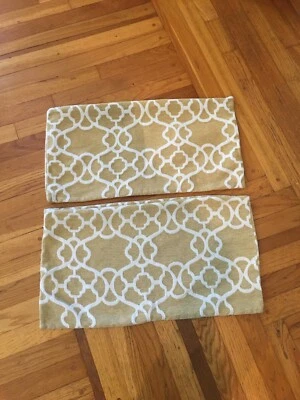 Juego de 2 fundas de almohada lumbares de terciopelo diseño enrejado dorado blanco rectangular 13x23 Foto 1 de 3