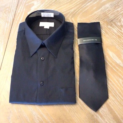 Conjunto de camisa de vestir clásica negra de Murano y corbata millonaria para hombre talla 17, 35 Foto 1 de 4