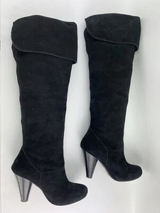 Restricted Women Black Thigh High Over The Knee Boots Suede Leather 7 M Pirate - Picture 1 of 7