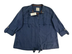 Style & Co Womens Zip Up Roll Tab Long Sleeve Jacket Blue Linen Lightweight MED - Picture 1 of 10