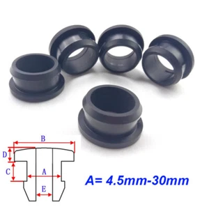 Black Silicone Rubber Grommet Plug Bung Cable Wire Protect 4.5-30mm Double Sided - Picture 1 of 9
