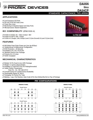 Protek Devices DA24P  STANDARD  CAPACITANCE  TVS  ARRAY (NEW) 22pcs - Image 1 of 3