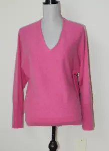 NWT TAHARI 100% 2- PLY CASHMERE Sweater Whole cut Sleeve V- Neck Dark Pink LRG - Picture 1 of 4
