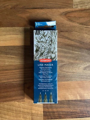 Derwent Line Maker Pens 3 Pack New Black Fineliner Marker