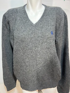 Polo Ralph Lauren Para Hombre Gris Cordero Lana Suéter Cuello en V XL - Imagen 1 de 4