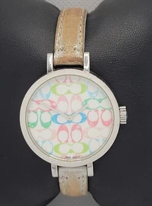 Ladies Coach Classic Round Silver Tone Multicolor Logo Dial Leather Watch L6 - Picture 1 of 10