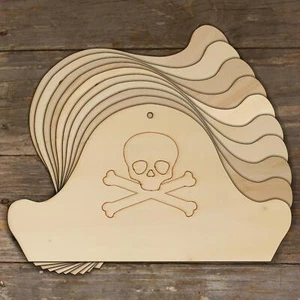 10x Wooden Pirate Hat Craft Shapes 3mm Plywood Nautical Skull CrossBones Costume - Picture 1 of 4