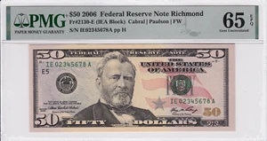 2006 $50 Federal Reserve Note | Ladder IE 02345678 A | Fr. 2130E (FW) | PMG65EPQ - Picture 1 of 2