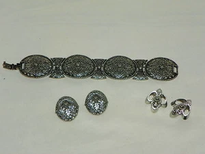 VINTAGE FIG TREE OF LIFE BRACELET, CLIP ON EARRINGS SET OF TWO SILVERTONE #15 - Picture 1 of 9
