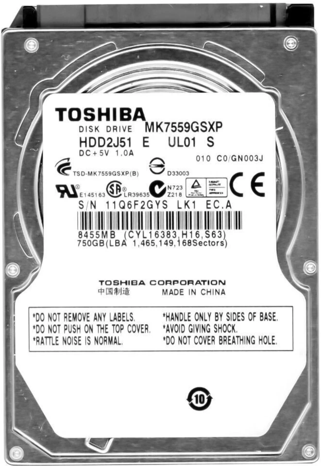 Hard Toshiba MK7559GSXP 750GB SATA II 5400U/Min 8MB Cache 3Gbps 2.5'' Inch - Image 1 of 3