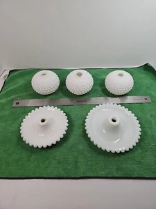 Vintage White Hobnail Milk Glass Lamp Parts 3 Body Globes and 2 Bases - Picture 1 of 16