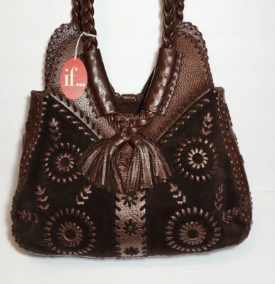 ISABELLA FIORE KOOL WHIP LUIANI EMBROIDERED TASSELED HOBO SHOULDER HANDBAG $395 - Image 1 of 4