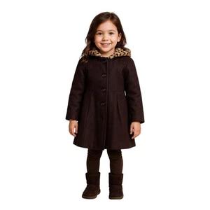 VTG Rothschild Brown Wool Blend Fit&Flare Faux Fur Hooded Button Size 5 GUC - Picture 1 of 9