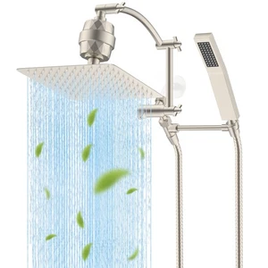 Filtered Shower Head with Handheld Spray Combo Adjustable Extension Arm Brushed - Picture 1 of 9