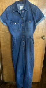 Y2K Celebrity Pink Jumpsuit Utility Blue Denim Coveralls Boiler Jumper Women’s M - Picture 1 of 7