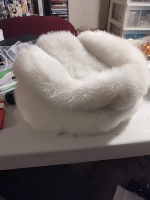 复古女式人造毛皮桶帽白色带弹性带 — 第 1/4 张图片