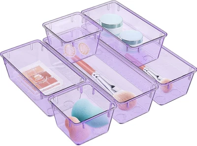 6 Pack Clear Drawer Organizer Set, Acrylic Drawer Storage Trays, Storage Bins fo - Image 1 of 4