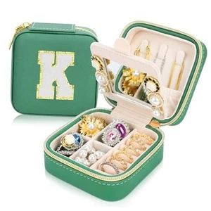 Initial Travel Jewelry Box Case Organizer, Teen Girls Gifts, Small Green K - Picture 1 of 8