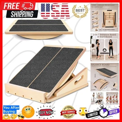 Prancha inclinada e balanceamento de madeira 2 em 1 – inclinação ajustável para fitness e reabilitação - Imagem 1 de 4