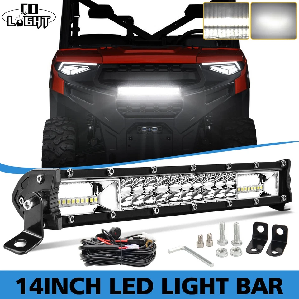 Combo de barra de luz LED 14" PARA Polaris Ranger XP 1000/1000 Crew + cableado interruptor de roca Foto 1 de 4