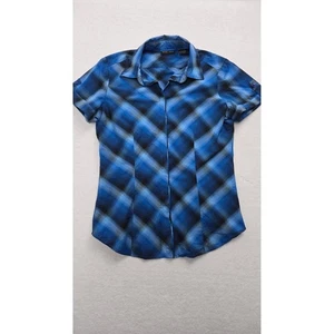 New York Company Damen Medium Stretch blau kariert Kurzarm Button Down Hemd - Bild 1 von 11