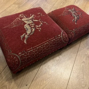 2 Small Victorian Style Cherub Tapestry Footstools on Ball Feet 1980's Vintage - Picture 1 of 21