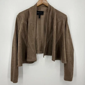 BCBG Wrap Jacket Women's Size M Brown Faux Suede Cropped Vtg Y2K - Picture 1 of 8