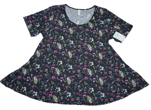 LuLaRoe Damen Top Größe 2XL Perfektes T Schwarz Rosa Blau Lila Blumenmuster 2X XXL Neu mit Etikett - Bild 1 von 6
