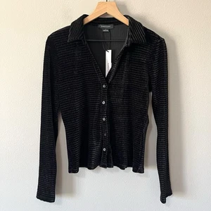 Sanctuary Damengröße Small strukturiertes Samthemd mit Knopfleiste schwarz Kragen NEU - Bild 1 von 14