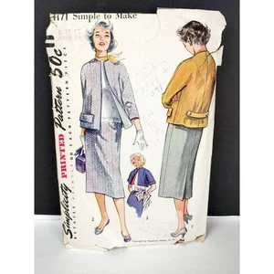 50s Women's Suit Jacket & Skirt Sewing Pattern, Sz 16, Vtg Simplicity 4171 - Picture 1 of 6
