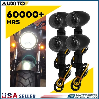 4 Black Motorcycle Bullet Amber Blinker Running LED Turn Signals Tail Rear Light - Image 1 of 4