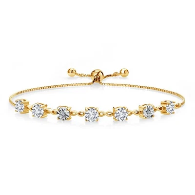 2.51 Ct Round E-F Lab Grown Diamond 18K Yellow Gold Plated Silver Bracelet - Image 1 of 3