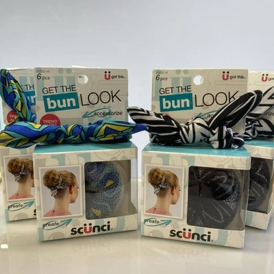 4 Packs- Scunci Get The Bun Look Hair Accessory Bun Maker 6 Piece Kit in each - Изображение 1 из 4