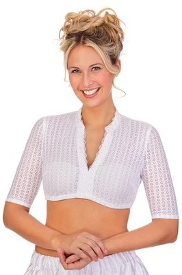 MarJo Trachten Damen Dirndlbluse Henriette-Linda weiß halbarm Spitze 30-52 - Bild 1 von 4