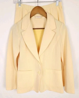 Vintage Cos Cob Size 9/10 Light Yellow Polyester 2-Piece Skirt Blazer Set - Image 1 of 4