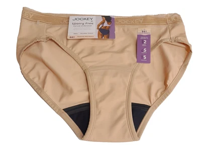 Jockey Worry-Free Peroid Underwear Womens M Nude Moderate Absorbency Lace Bikini - Image 1 of 4