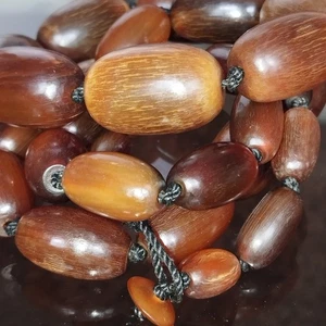 Vintage Catalin Phenolic Woodgrain Barrel Beads Necklace 105g Bakelite Era Teste - Picture 1 of 24