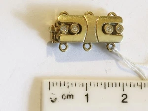 Bonito hebilla de tres filas en oro auténtico 14 quilates con diamantes - Imagen 1 de 3