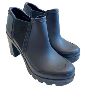 Hunter Chelsea High Heel Rain Boots US womens 9 navy blue rubber booties - Picture 1 of 11