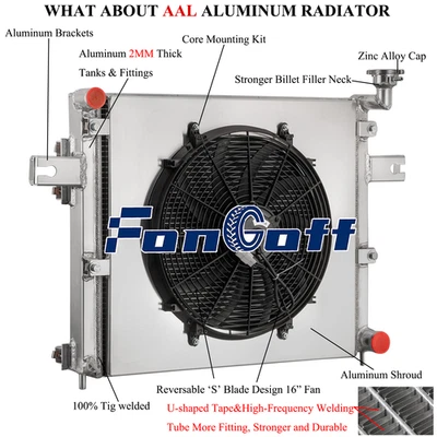 3-Row Aluminum Radiator+Shroud Fan Fits 99-05 Jeep Grand Cherokee WJ WG 4.7L V8. — 第 1/4 张图片