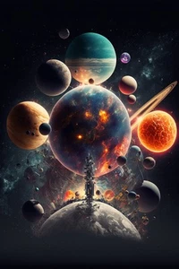 Leinwandbild Fantasy Planeten Weltraum Abstrakt Wandbild Poster Druck - Bild 1 von 22
