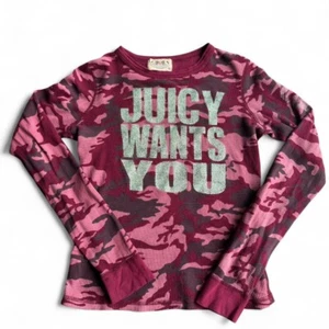 Juicy Couture red camouflage thermal longsleeve graphic top - Picture 1 of 4