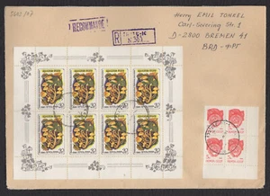 Russia USSR 1986, Mushrooms Mini Sheet, Registered Cover to Germany, Mi 5607v - Bild 1 von 2