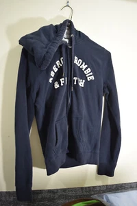 Abercrombie YOUTH L Hoodie SEWN Spellout Logo Full Zip Blue White - Picture 1 of 11