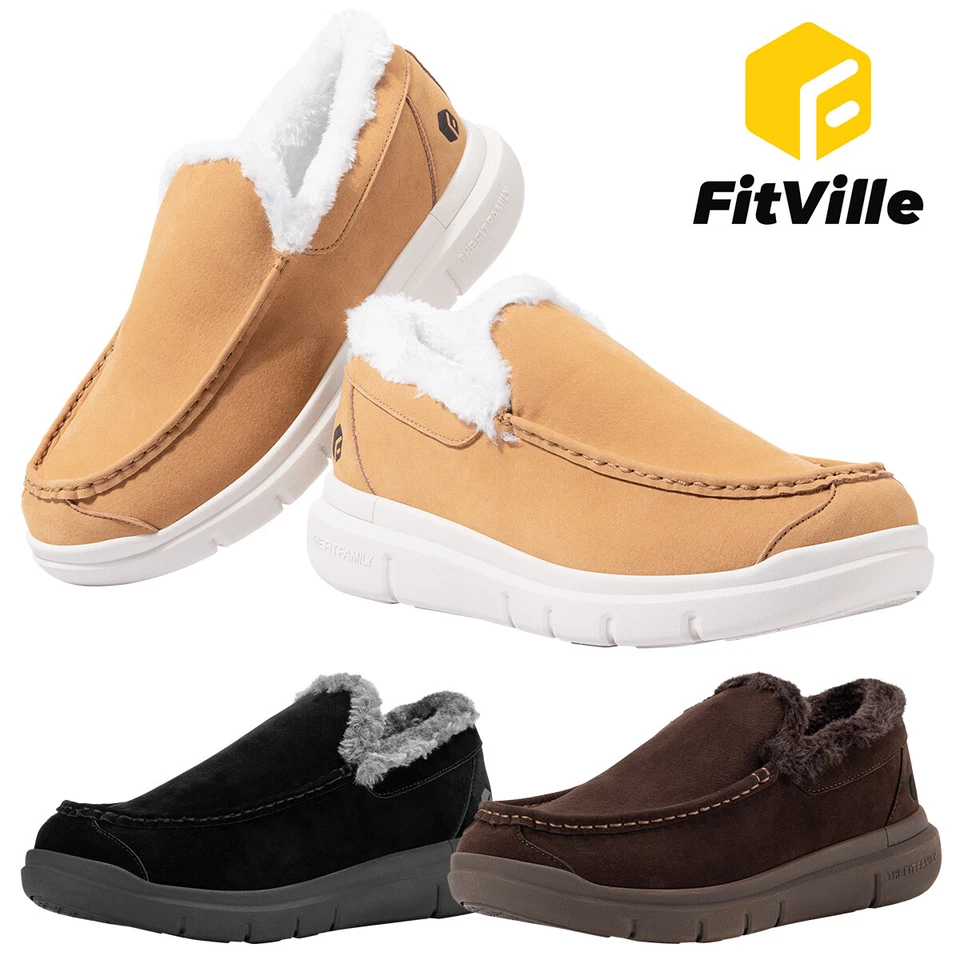 Zapatillas informales FitVille para hombre sin cordones de gamuza cómodas con piel talla 8-15 Foto 1 de 4
