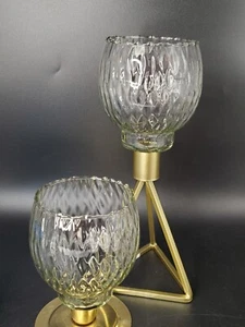 Homco Clear Rippled Diamond Glass Peg Votive Candle Holder Vintage Set of 2 - Picture 1 of 6