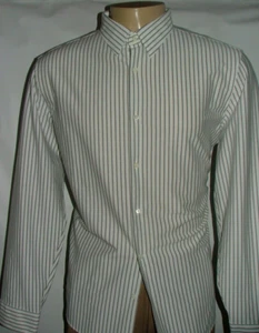 NEW WOT THEORY CASUAL SHIRT SIZE XXL POLYESTER COTTON WHITE BLACK STRIPED #565 - Picture 1 of 5